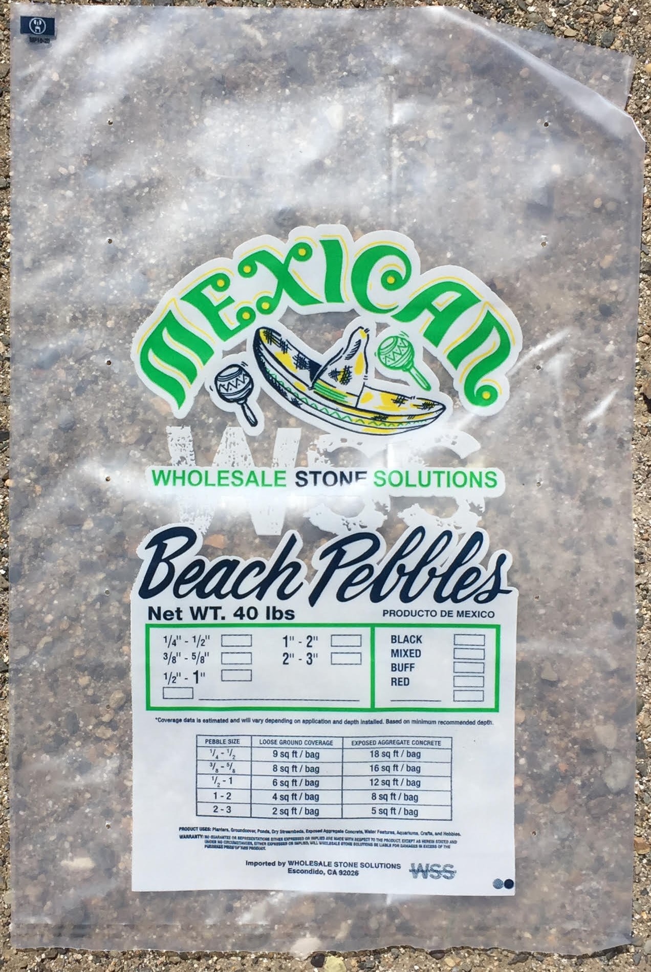 Wholesale Stone Solutions Branded 40# bag for Mexican Beach Pebbles
